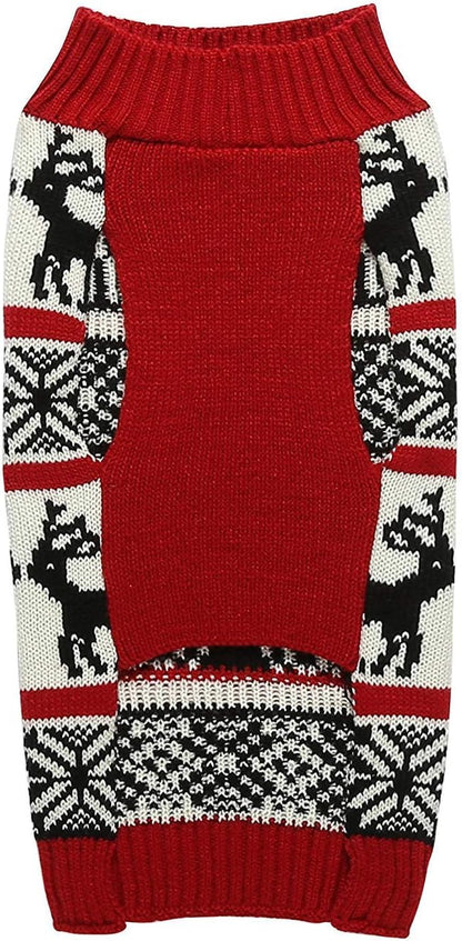 Dog Reindeer Holiday Pet Clothes Sweater for Dogs Puppy Kitten Cats, Classic Red