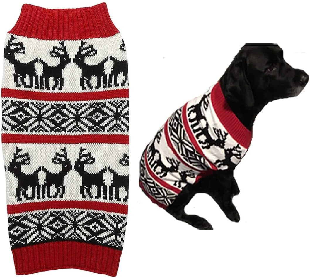 Dog Reindeer Holiday Pet Clothes Sweater for Dogs Puppy Kitten Cats, Classic Red