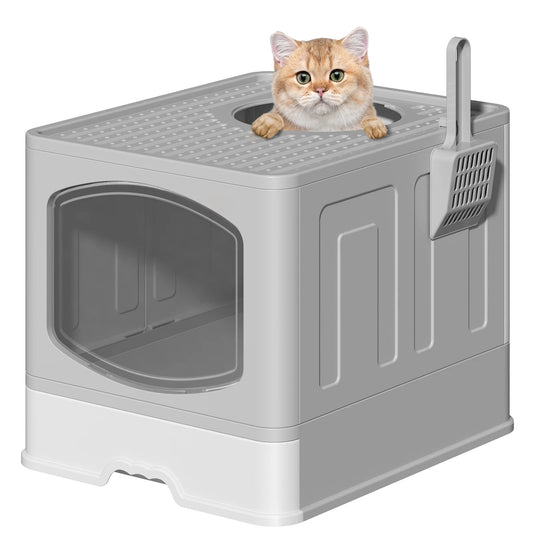 Foldable Cat Litter Box, Drawer Type Cat Litter Box with Litter Scoop