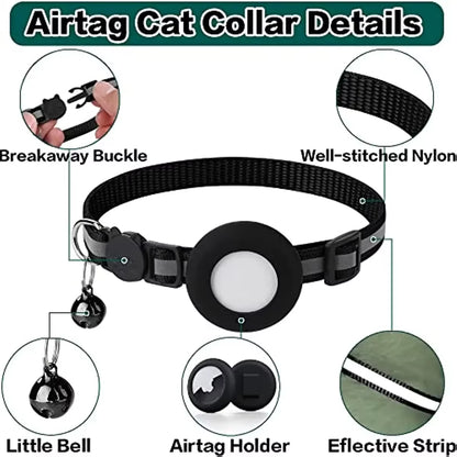 ATUBAN Airtag Cat Collar Breakaway, Reflective Kitten Collar with Apple Air Tag Holder and Bell for Girl Boy Cats, 0.4 Inches